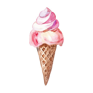 pink ice cream cone watercolor good quality and good design