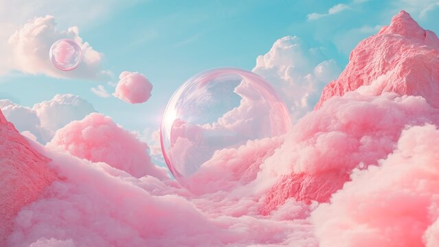 Dreamy Pink Bubbles And Clouds Wallpaper