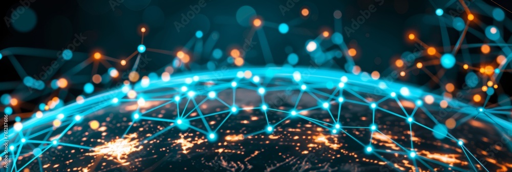 Poster global network connection earth encased in advanced perceptron lines for enhanced communication