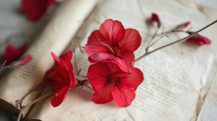Dainty red flowers with book