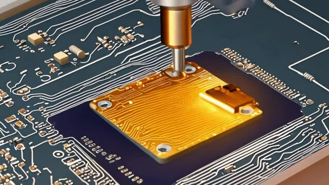 Animation demonstrating the process of applying solder flux to a circuit board.