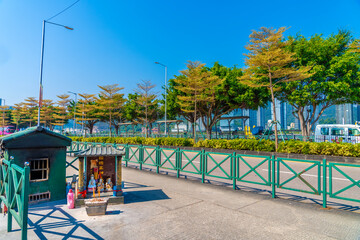 Naklejka premium Place of worship (pray) in front of houses and shops in Macau