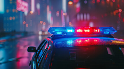 Police Car Lights at Night - obrazy, fototapety, plakaty