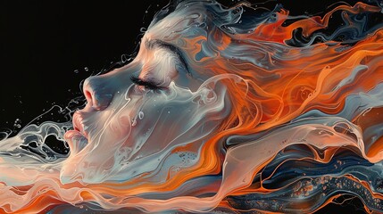 Face vector with colorful wave lines.