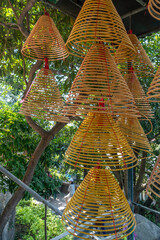 Traditional incense coils burning in A-Ma(Ma Kok Miu) Temple is a temple to the Chinese sea-goddess...