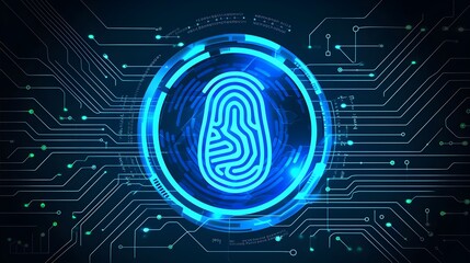 Blue circuit board background with digital fingerprint