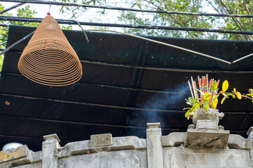 Traditional incense coils burning in A-Ma(Ma Kok Miu) Temple is a temple to the Chinese sea-goddess...