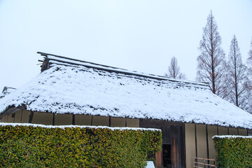茅葺屋根の雪景色