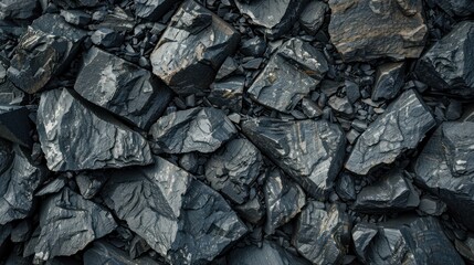 Natural black stones rock texture pattern background. AI generated image