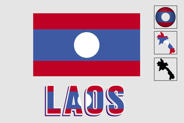 Laos map and flag in vector illustration