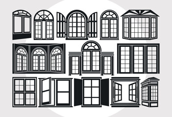 Window SVG Bundle, Window Silhouette, Casement Svg, Open Window Svg, Windows Frame Svg,