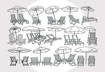 Fototapeta premium Beach Chairs With Umbrella SVG Bundle, Chairs Silhouette, Beach Chairs Svg, Umbrella Svg,