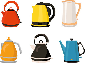 set of electric kettles on a white background, vector