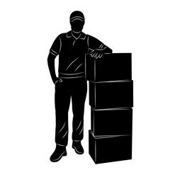 man with boxes silhouette on white background, vector