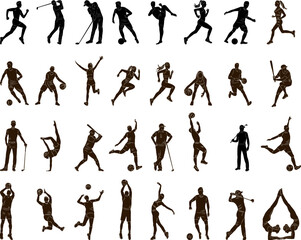 people doing sports silhouette set on white background, vector