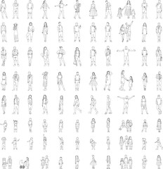 set of sketches of a man and a woman on a white background, vector