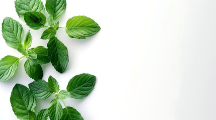 Mint leaves isolated white background bright green vision create a comfortable atmosphere for the view - obrazy, fototapety, plakaty