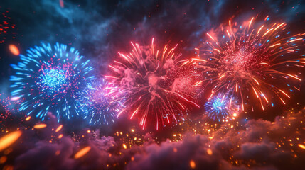 Colorful Fireworks Display in Night Sky