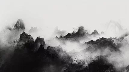 Fotobehang Mist Among Titans The Enigma of Fog Wrapped Summits © NUTTAWAT