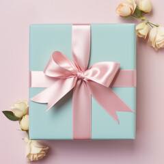 Mint Green Present with Pink Bow Top View