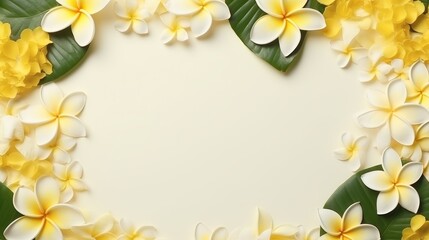 Frangipani flowers frame, greeting card design with spacious copy space for customization.