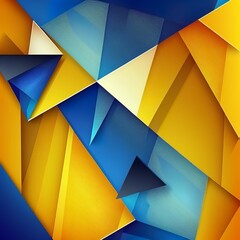 blue yellow abstract background for design. Geometric shapes. Triangles, squares, stripes, lines. Color gradient. Modern, futuristic. Colorful. Bright. Web banner fragmented texture Generative AI 