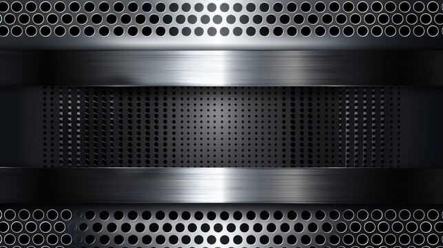 Shiny metallic of metal grid plate with rivets industrial pattern background. AI generated image