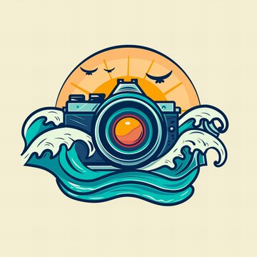 Camera logo with elements of the sea 