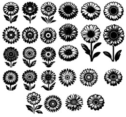 Stylised Single-Color Gerbera Flower Illustration Set