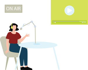 Fototapeta premium A girl is recording an online video podcast.