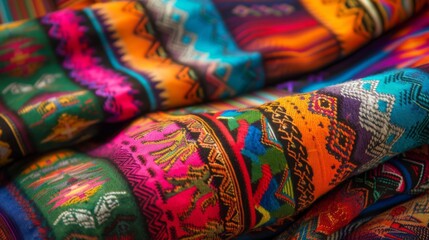 Fototapeta premium Traditional Mexican textile design featuring vibrant colors and intricate ornamental folds