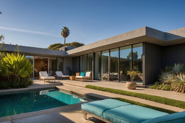 Elegante Villa mit Pool im Hollywood Hills Mid-Century Stil  - obrazy, fototapety, plakaty