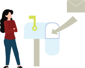 The girl is looking at the mailbox.