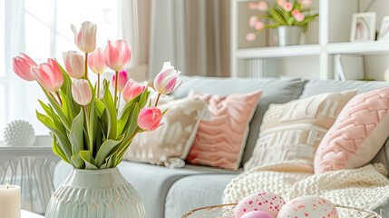 Easter-themed living room. Generative AI