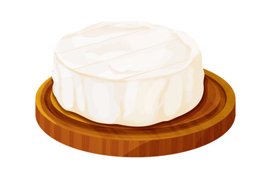 Camembert cheese, brie french soft creamy food on wooden tray isolated on white background. 
