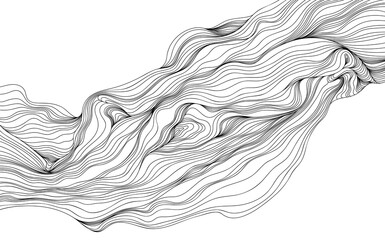 Abstract wavy lines on a white background. Hand drawn monochrome illustration.