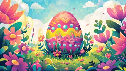 Fototapeta na wymiar Enchanted Easter Egg in a Magical Floral Meadow