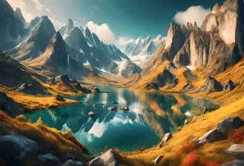Deurstickers A mesmerizing landscape captured through the lens of a high-resolution camera, perfect for adorning screens with its vivid details and breathtaking scenery. © Ghulam