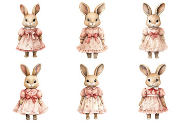 Adorable Easter Bunnies in Pink Dresses
