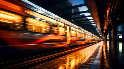 Fototapeta na wymiar Speeding Through: Capturing the Energy and Motion of Passing Trains at a Station Platform