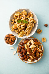 Assorted organic nuts on a table