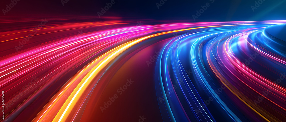 Poster abstract illustration depicting high-speed light trails in 3d, creating a dynamic and futuristic bac
