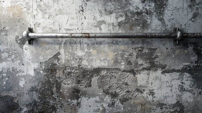 Close up old grunge cement wall with metal tube texture background. AI generated image