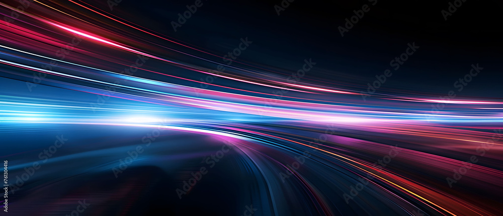 Poster abstract illustration depicting high-speed light trails in 3d, creating a dynamic and futuristic bac