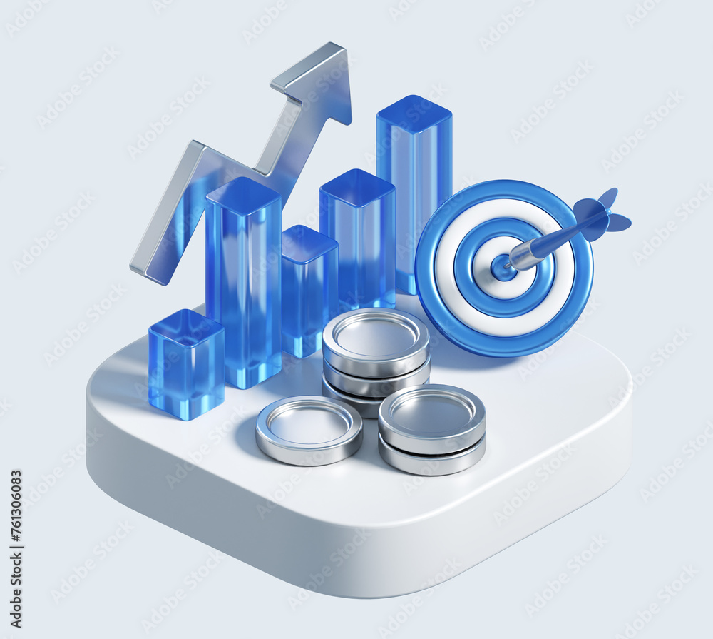Poster financial and banking concept of statistics and analyze graph. 3d illustration of diagram and bar ch