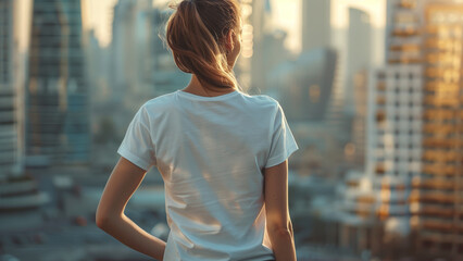 Women's Model Wearing Oversized White Blank T-Shirt: Back View Mockup for Clothing Advertising and Graphic Resources