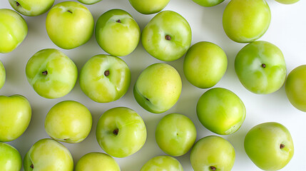 Green plum fruit isolated on white background