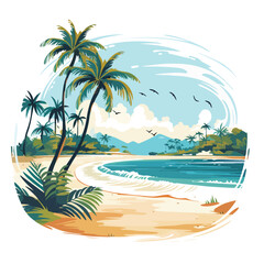 Fototapeta na wymiar A tranquil beach landscape illustration ideal for b
