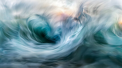 Close up dramatic photography art of the ocean high waves in golden hours sunset, slow motion camera photography art. - Powered by Adobe