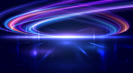 High-speed light trails effect. Abstract digital technology background. Futuristic high-tech innovation, Network connection, AI, communication, big data. Pattern for banner, website. Vector eps10.